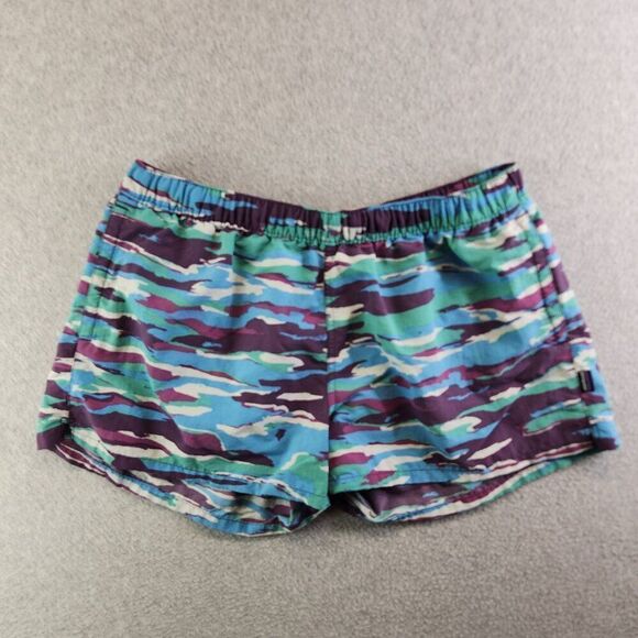 Patagonia Shorts Womens XL Blue Camo Wavy Barley Baggies Mesh Pockets Lake Beach